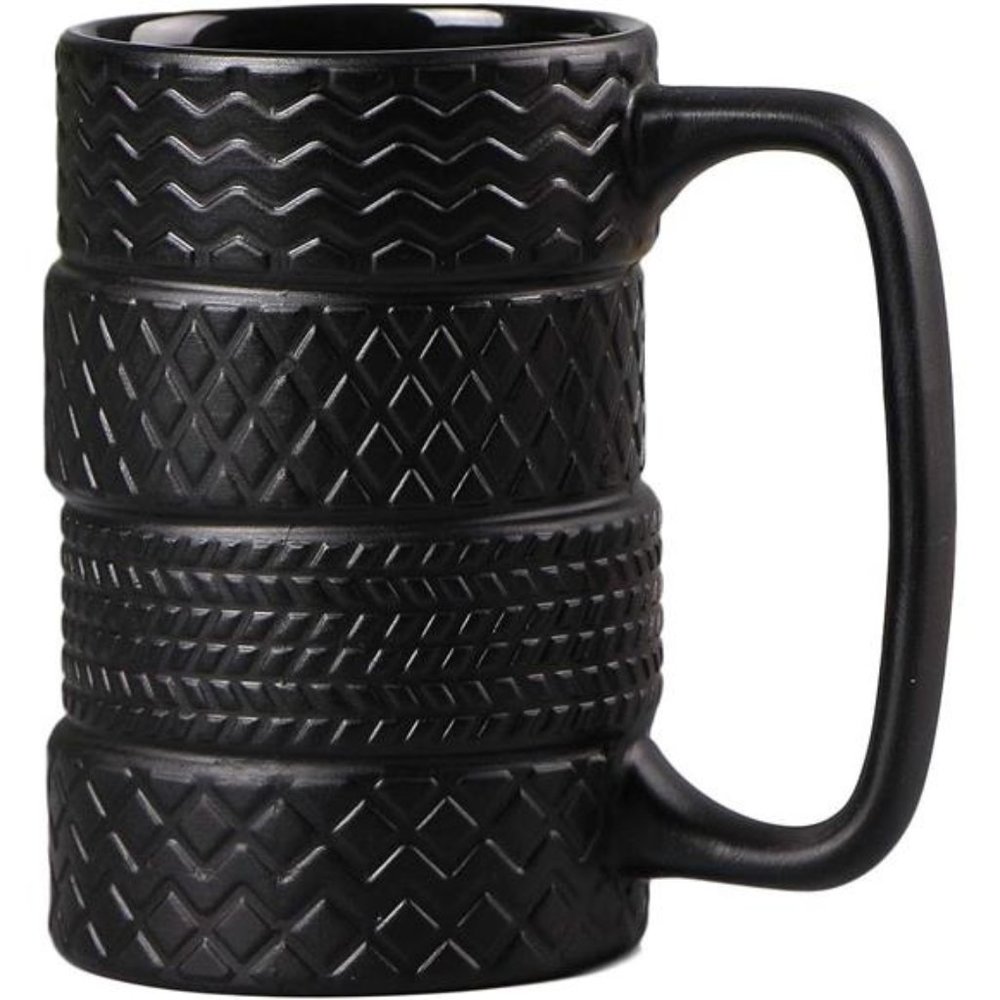 3D Cool Black Tyre Tire Shaped Frosted Ceramic Mug Large Coffee Tea Cup Gifts